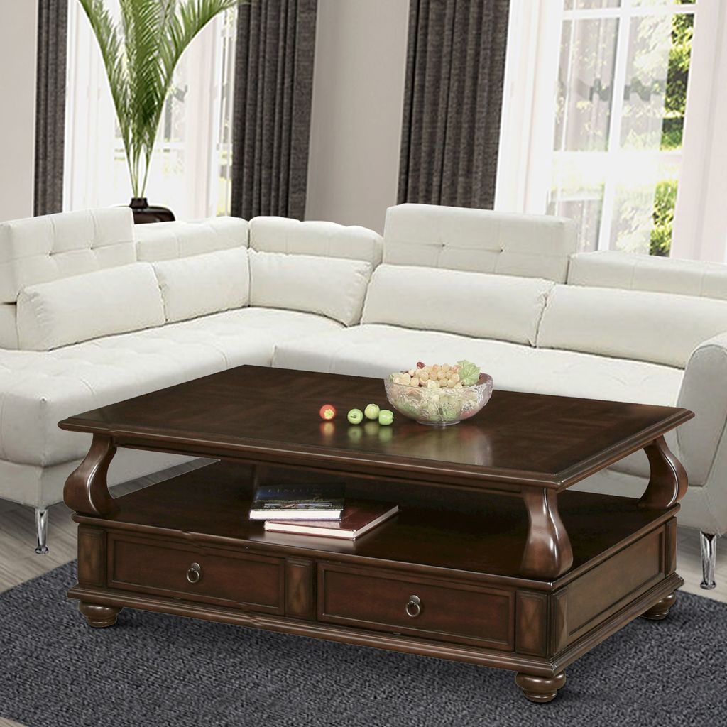 Elegant Coffee Table With 2 Drawers , Walnut Brown - View 7
