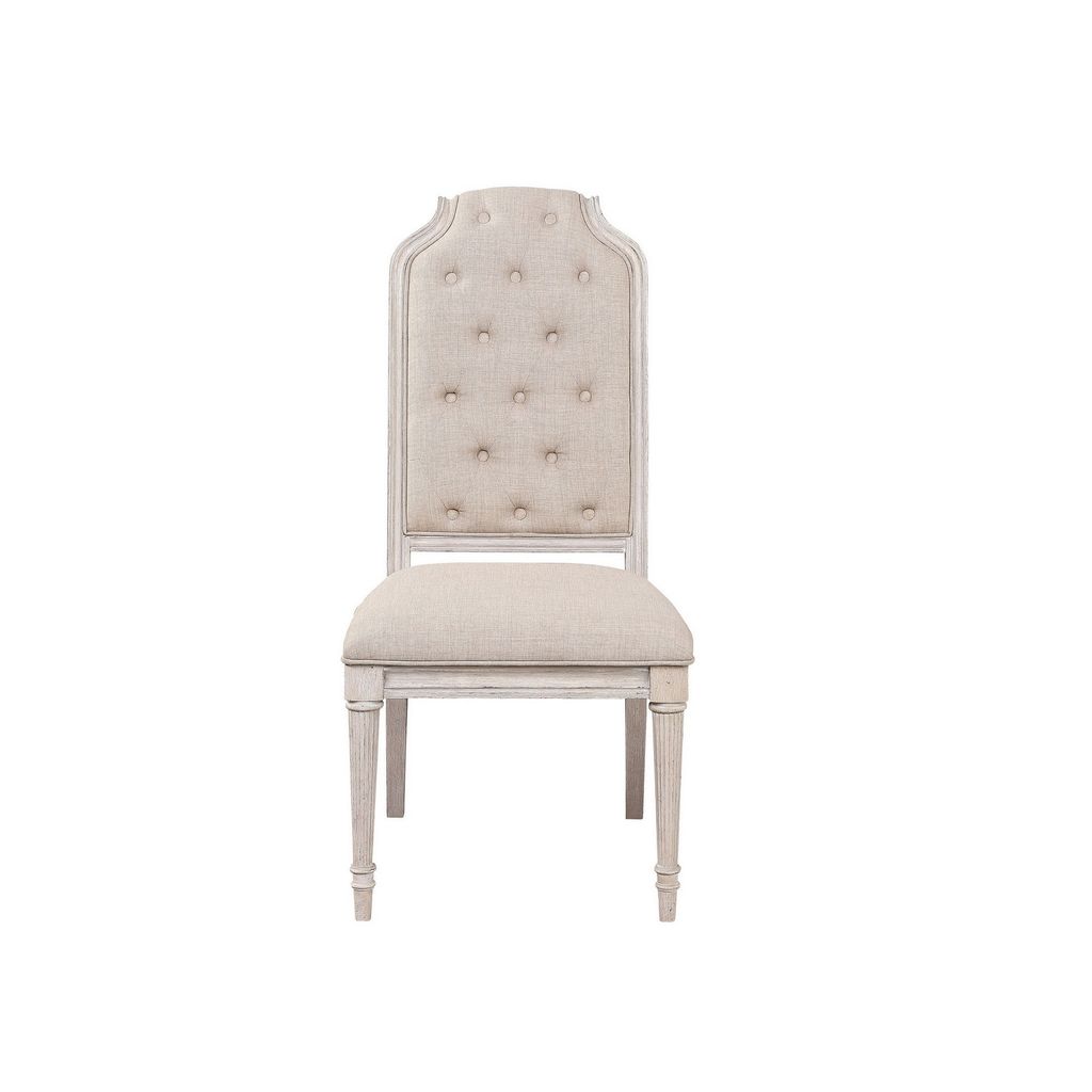 Side Chair with Tapered Legs and Button Tufted Back, Set of 2, Beige - View 3