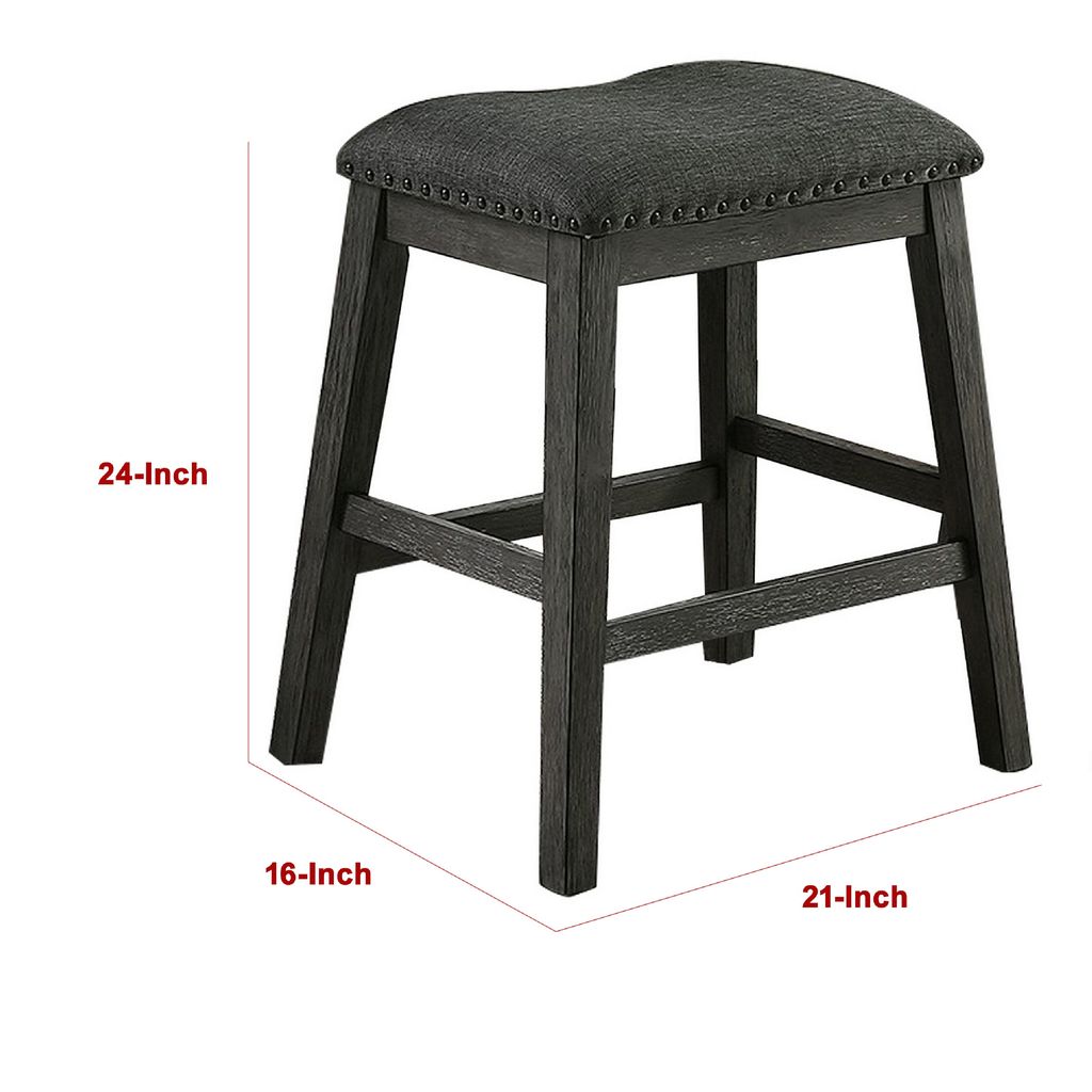Fabric Saddle Counter Stool with Nailhead Trim, Set of 2, Gray - View 6
