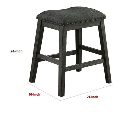 Fabric Saddle Counter Stool with Nailhead Trim, Set of 2, Gray - View 6