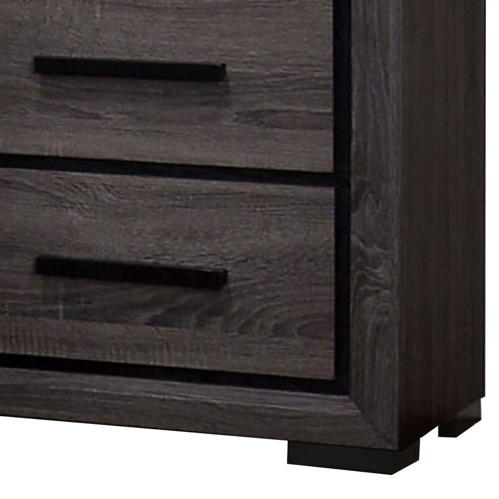 Wooden Nightstand with 2 Drawers and Finger Pull Handle,Gray and Black - View 4