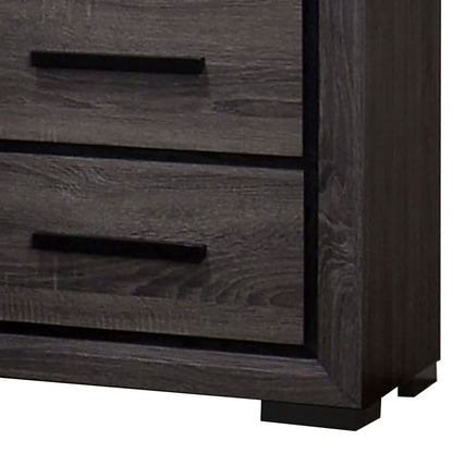 Wooden Nightstand with 2 Drawers and Finger Pull Handle,Gray and Black - View 4