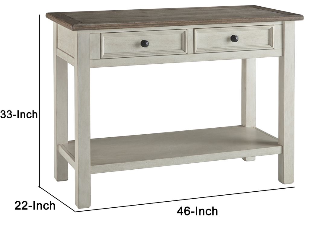 Sofa Table With Plank Style Top and 2 Gliding Drawers, Brown and White - View 6