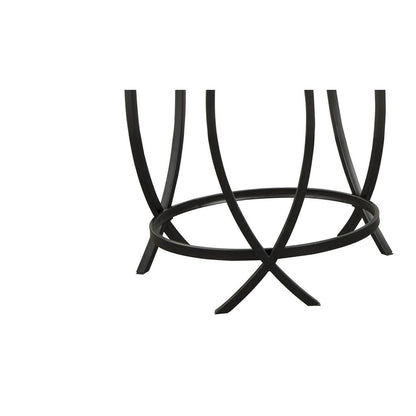 Contemporary Round Table Set with Glass Top and Geometric Metal Body, Black - View 3