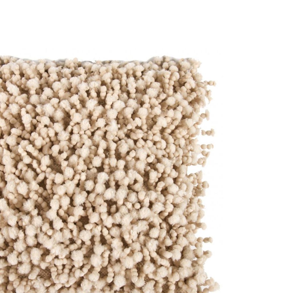 Fabric Accent Pillow with Shaggy Details, Cream - View 2