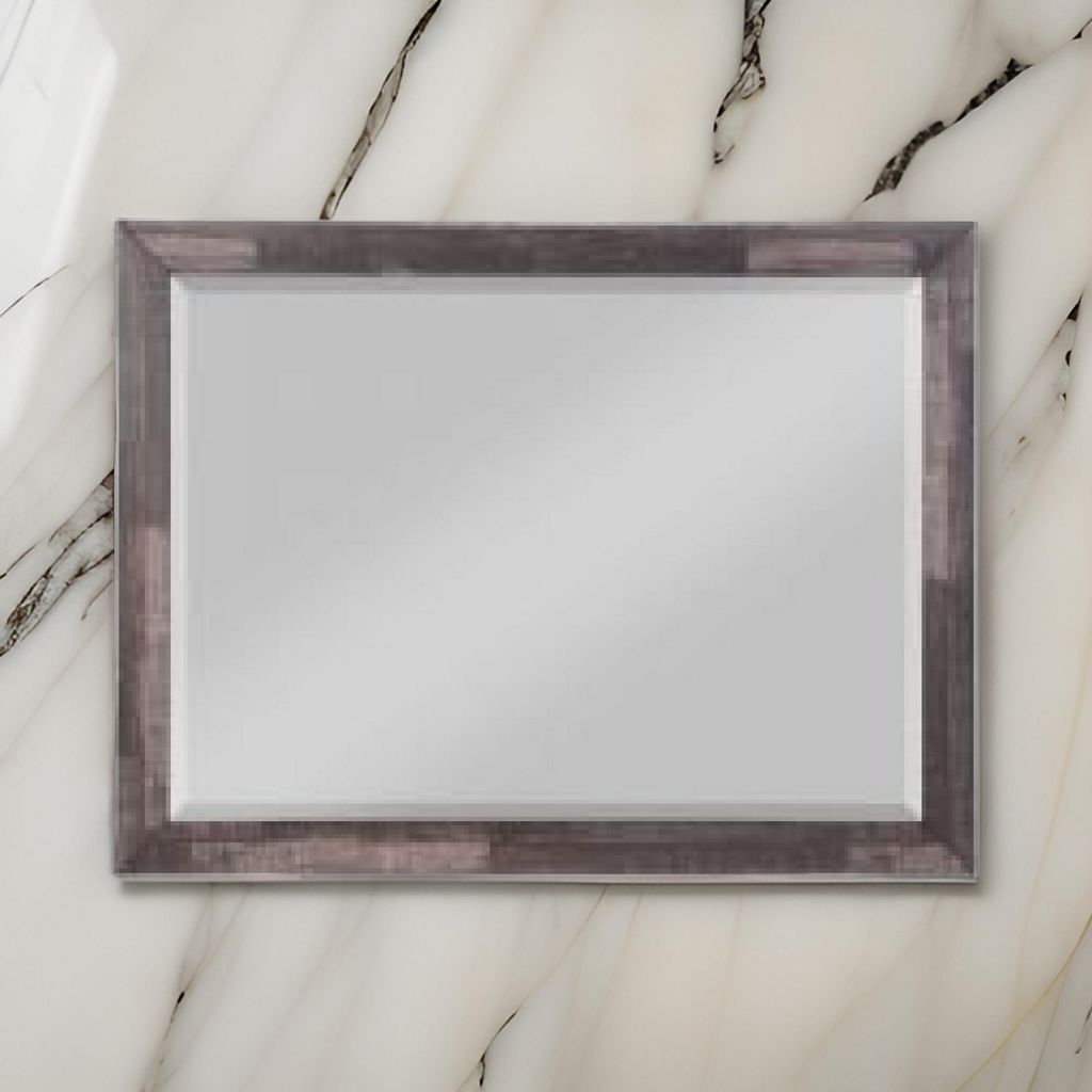 48 Inch Wood Mirror, Landscape, Beveled, Rustic Brown - View 7