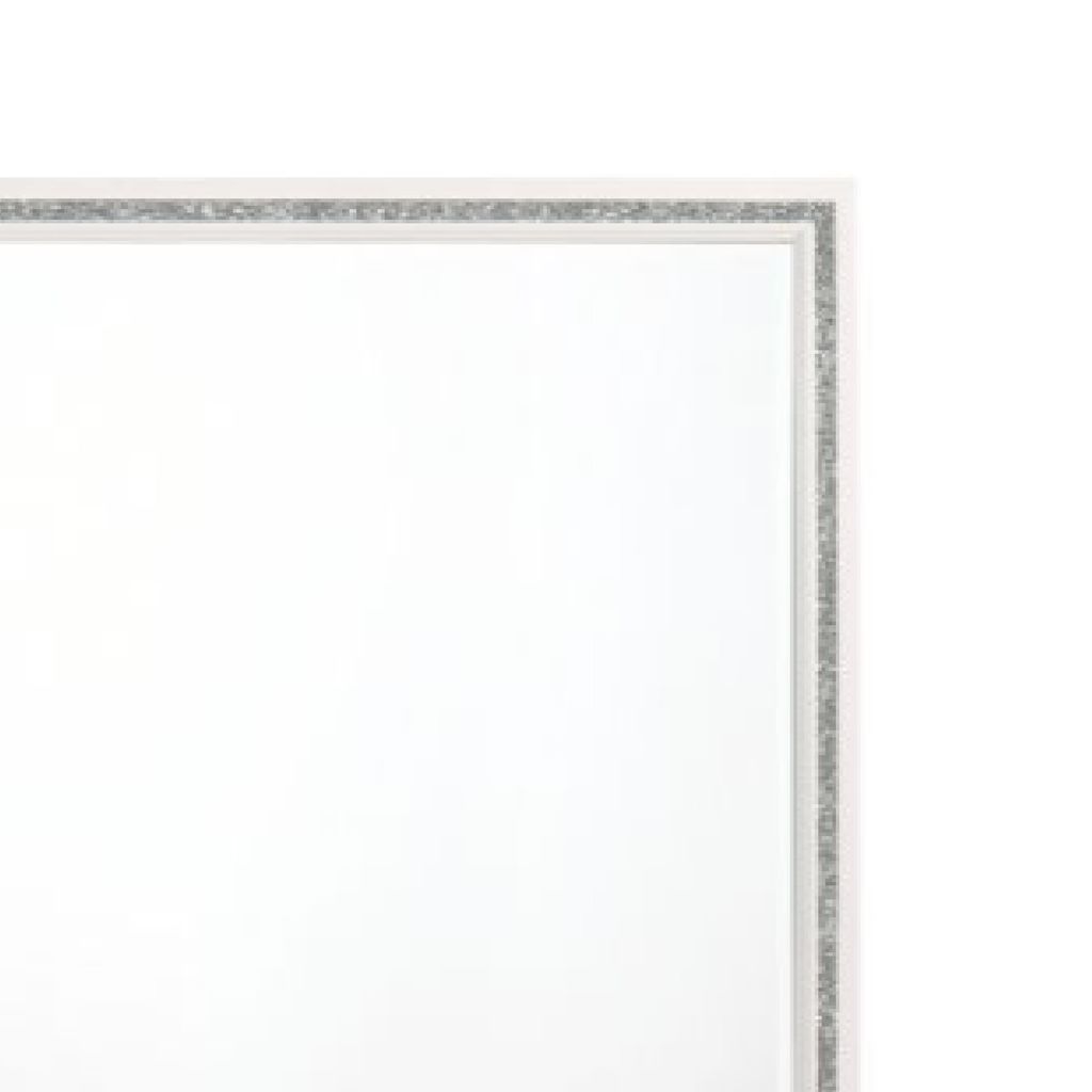46 Inch Solid Wood Mirror, Shimmering Silver Accent, Landscape, White - View 4