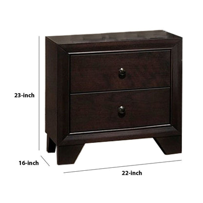 Transitional Wooden Nightstand with Two Spacious Drawers, Brown - View 6