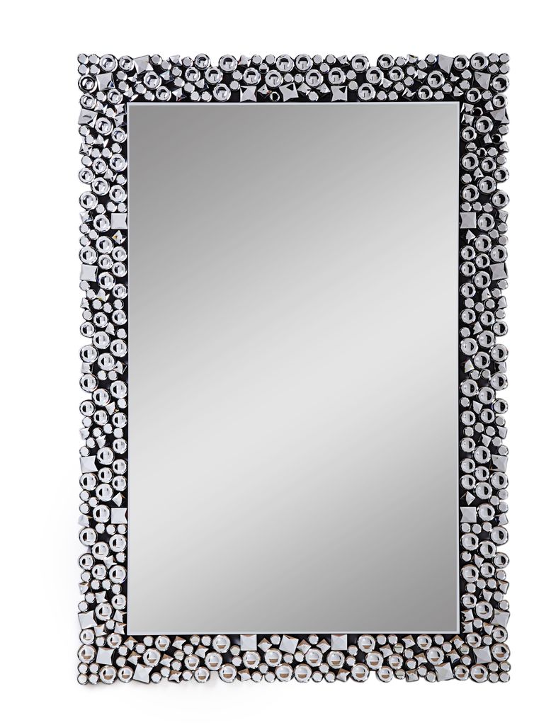 Wooden Backing Wall Decor with Faux Crystals Inlaid Border, Black and Clear