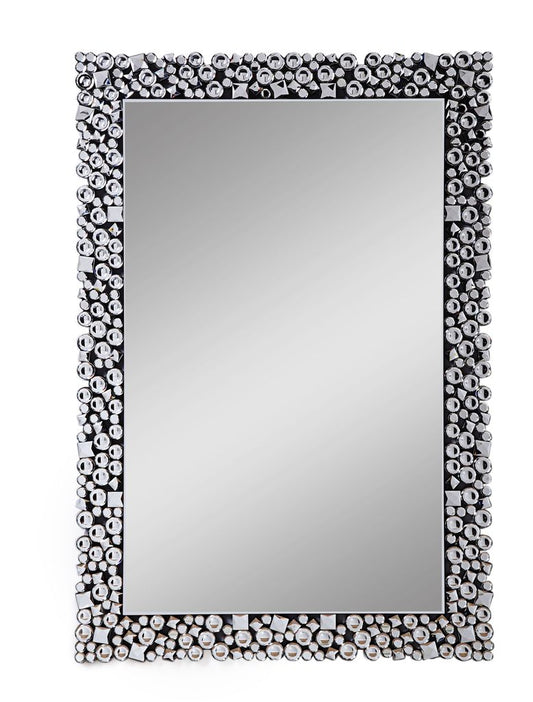 Wooden Backing Wall Decor with Faux Crystals Inlaid Border, Black and Clear