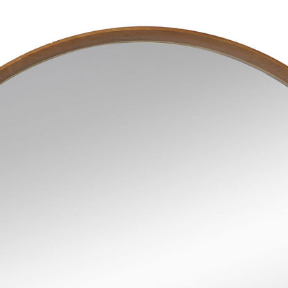 Roe 40 Inch Round Accent Mirror, Brown Pine Wood Frame, Wall Hung - View 3