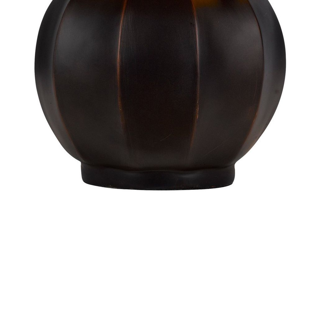 20 Inch Table Lamp, Vintage Red Amber Mica Shade, Upturned Arms, Round Body - View 4