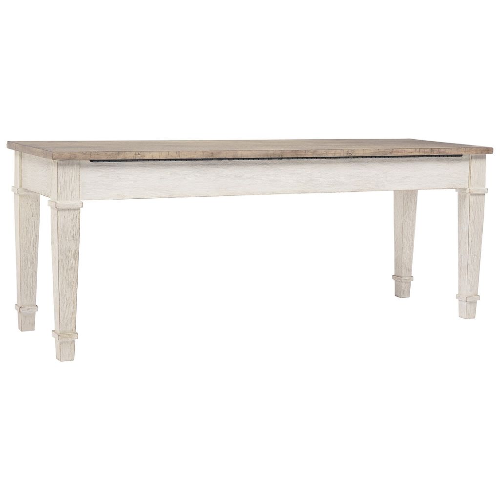 Rectangular Wooden Bench with Under seat Storage, Antique White and Brown - View 2