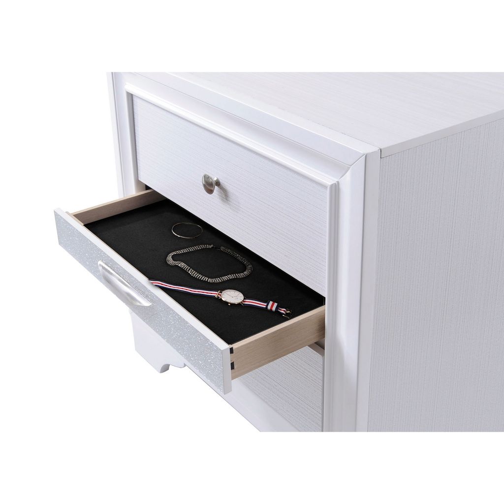 Stylish 3 Drawers Wood Nightstand By Naima , White - View 2