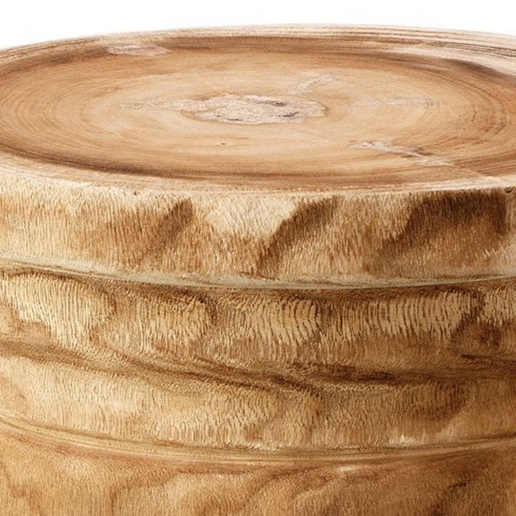 17 Inch Stool Accent Table, Paulownia Wood, Three Leg Base, Natural Brown - View 2