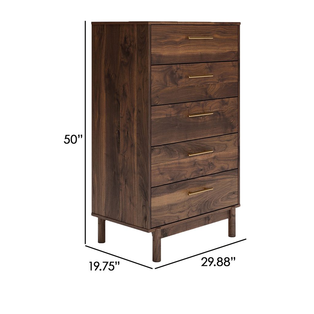 Kip 50 Inch 5 Drawer Modern Tall Dresser Chest, Dark Brown, Gold Handles - View 5