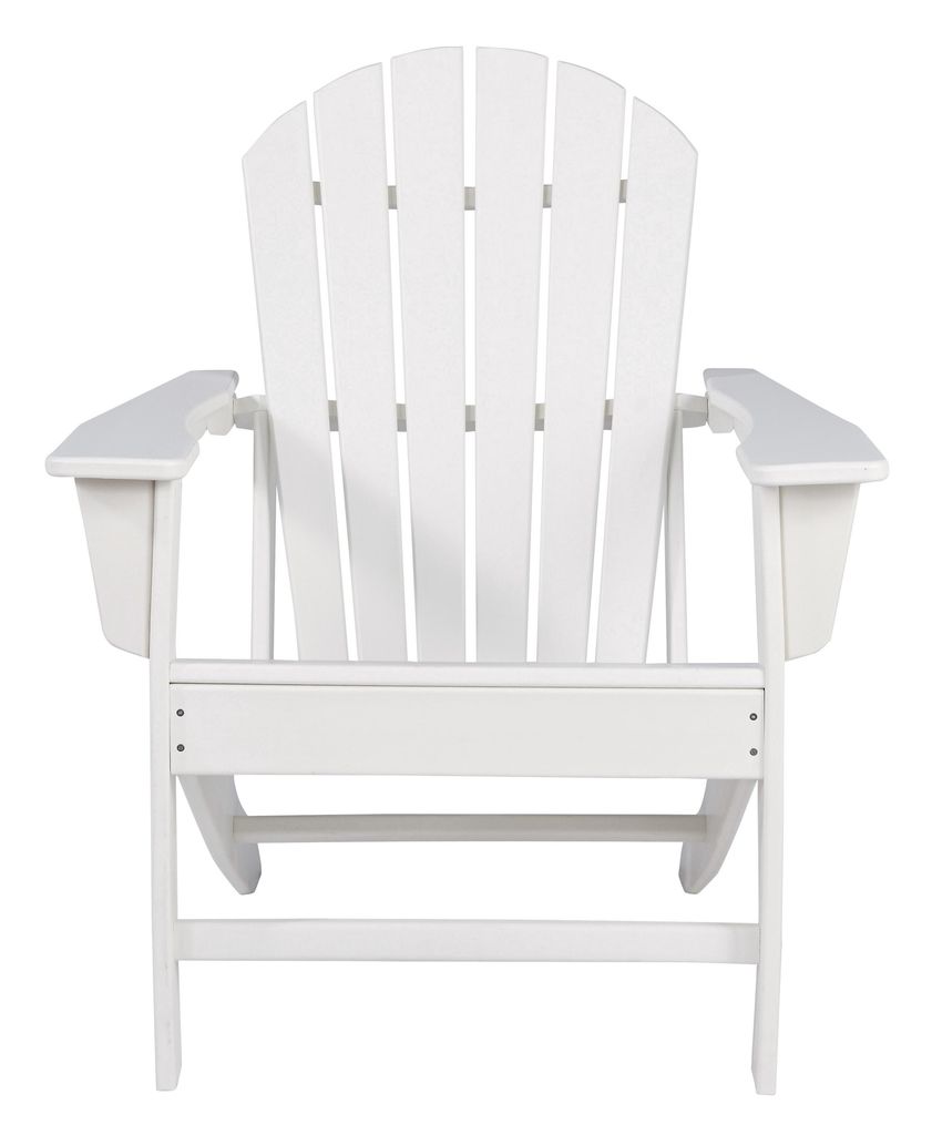 Contemporary Plastic Adirondack Chair with Slatted Back, White - View 2
