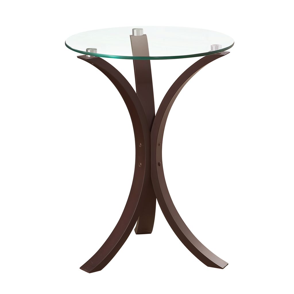 Contemporary Wood Accent Table, Tempered Glass Top, Brown, Clear