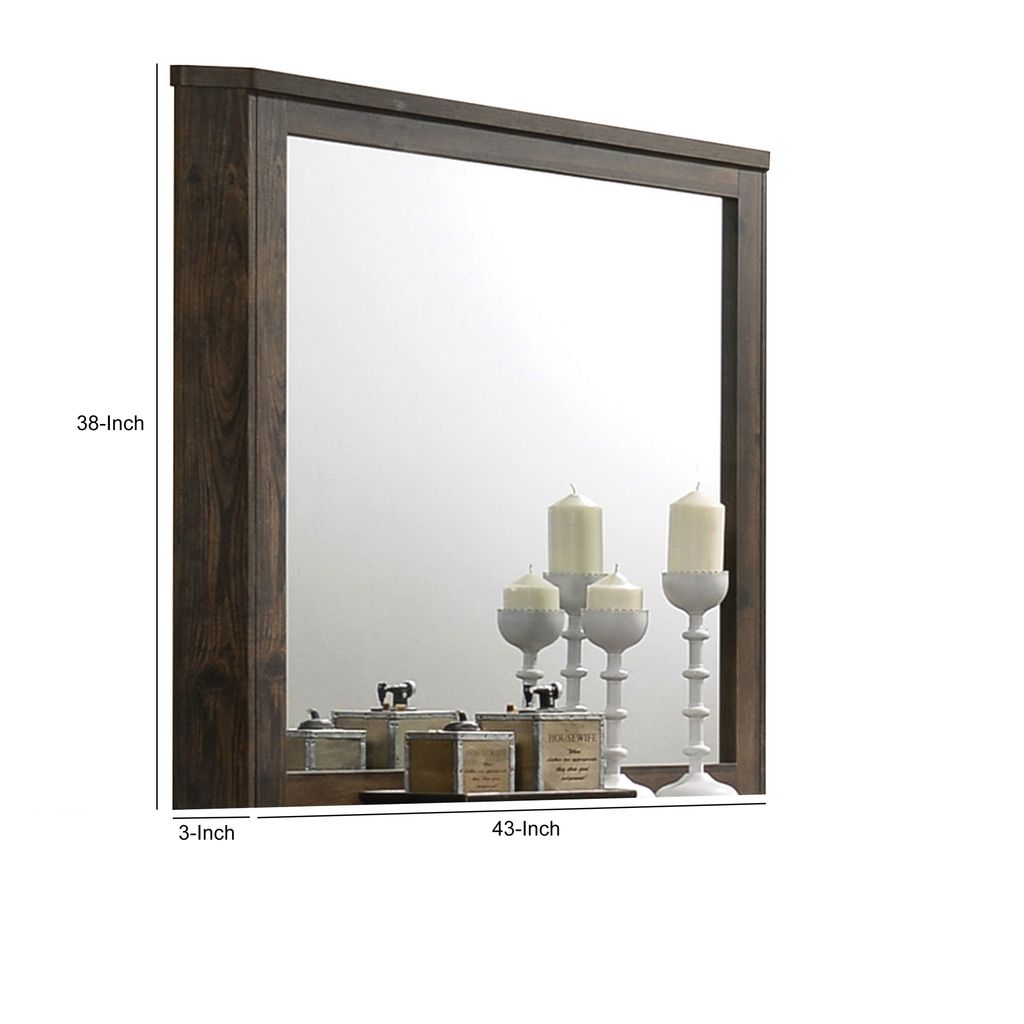 Transitional Style Wooden Decorative Mirror with Grooved Panels, Brown - View 6
