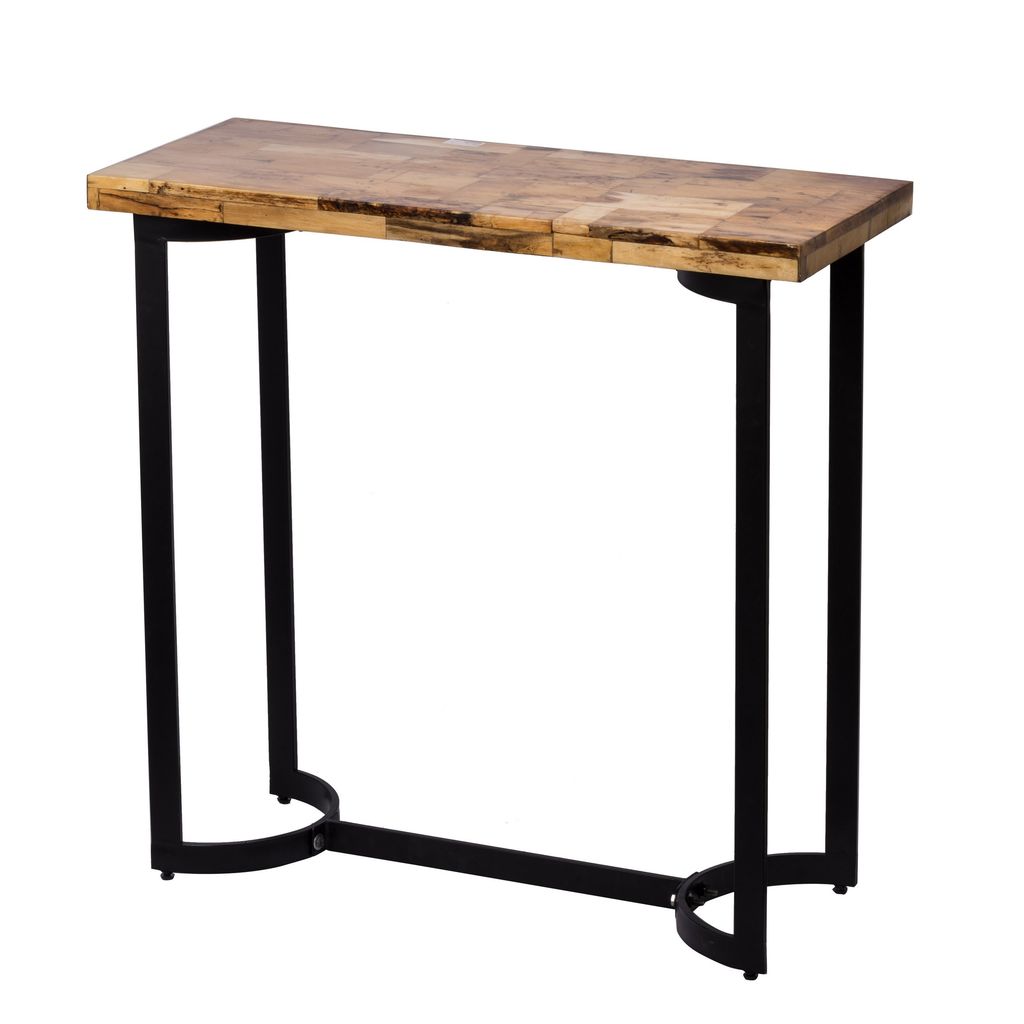 36 Inch Industrial Console Sofa Table, Plank Wood Top, Matte Black Frame