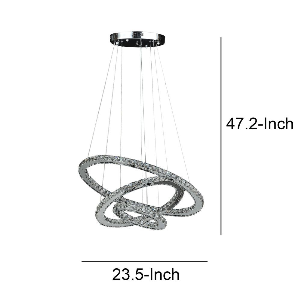 12-47 Inch Adjustable Chandelier, Offset Circle Design Silver Chrome Finish - View 6