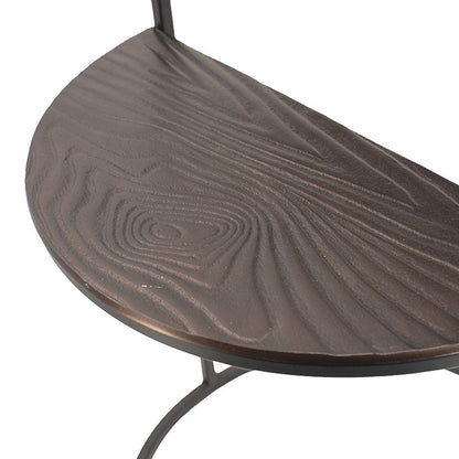 22 Inch Modern Metal Round Accent Table, 2 Half Circle Shelves, Wood, Brown - View 4