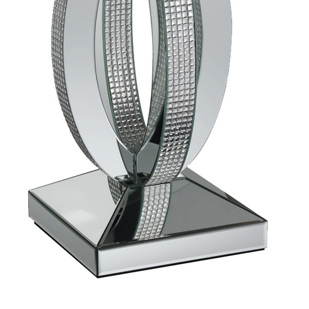Square Wooden End Table with Curved Body and Rhinestone Accents, Silver - View 4