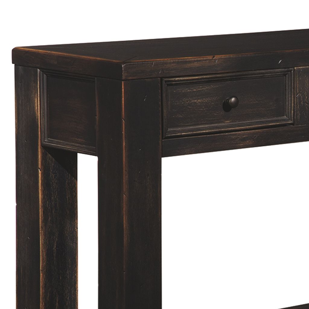 Wooden Sofa Table with Four Drawers and One Shelf, Weathered Black - View 4