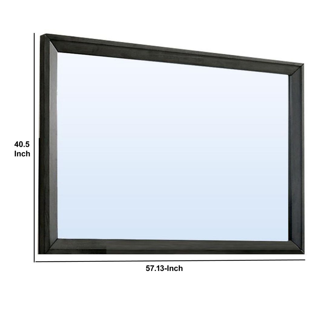 45 Inch Rectangular Wooden Frame Contemporary Mirror, Gray - View 6