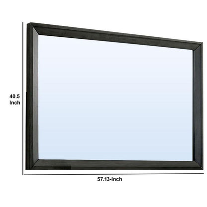 45 Inch Rectangular Wooden Frame Contemporary Mirror, Gray - View 6