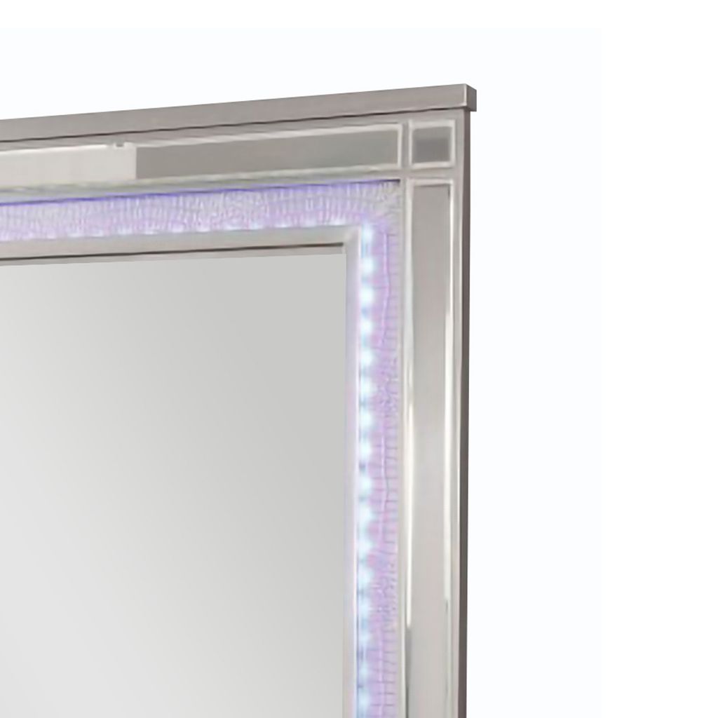 50 Inch Contemporary Textured Mirror with LED, Silver - View 4