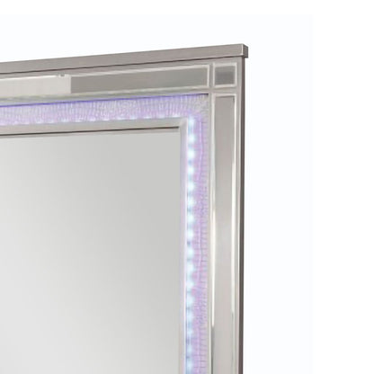 50 Inch Contemporary Textured Mirror with LED, Silver - View 4