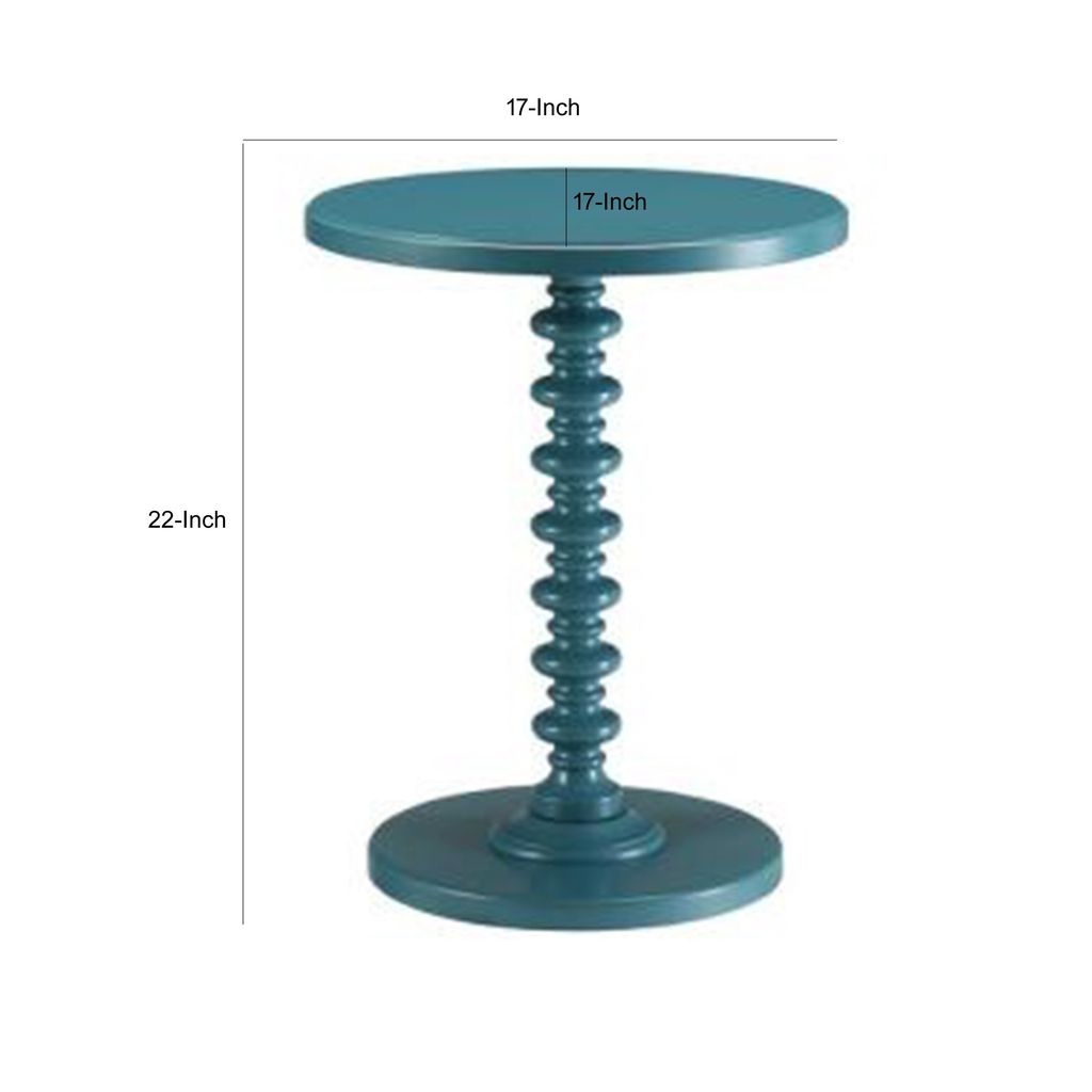 Astonishing Side Table With Round Top, Teal Blue - View 6
