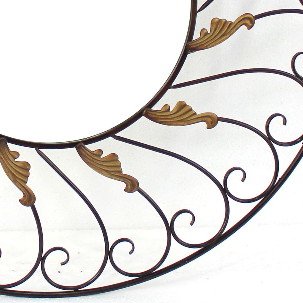 Round Metal Wall Mirror Set of 2 with Scroll Details, Bronze and Gold - View 2
