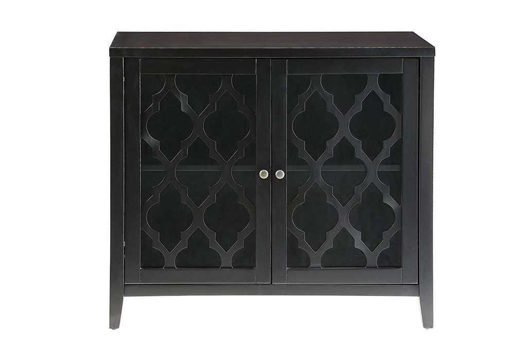 Storage Cabinet with 2 Doors and Quatrefoil Design, Black - View 2