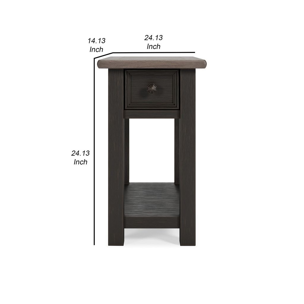24 Inch Side End Table, Black Wood Base, Power Socket and USB Chargers - View 5