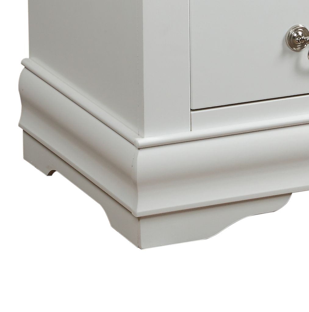 2 Drawer Wooden Nightstand with Metal Hanging Pulls and Bracket Feet, White - View 4
