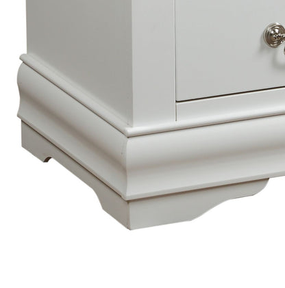 2 Drawer Wooden Nightstand with Metal Hanging Pulls and Bracket Feet, White - View 4