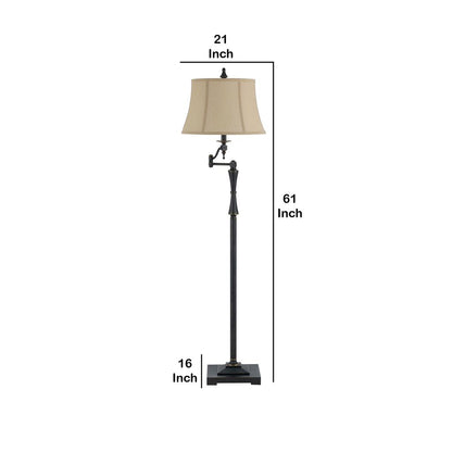 Metal Body Floor Lamp with Fabric Tapered Bell Shade, Beige and Black - View 5