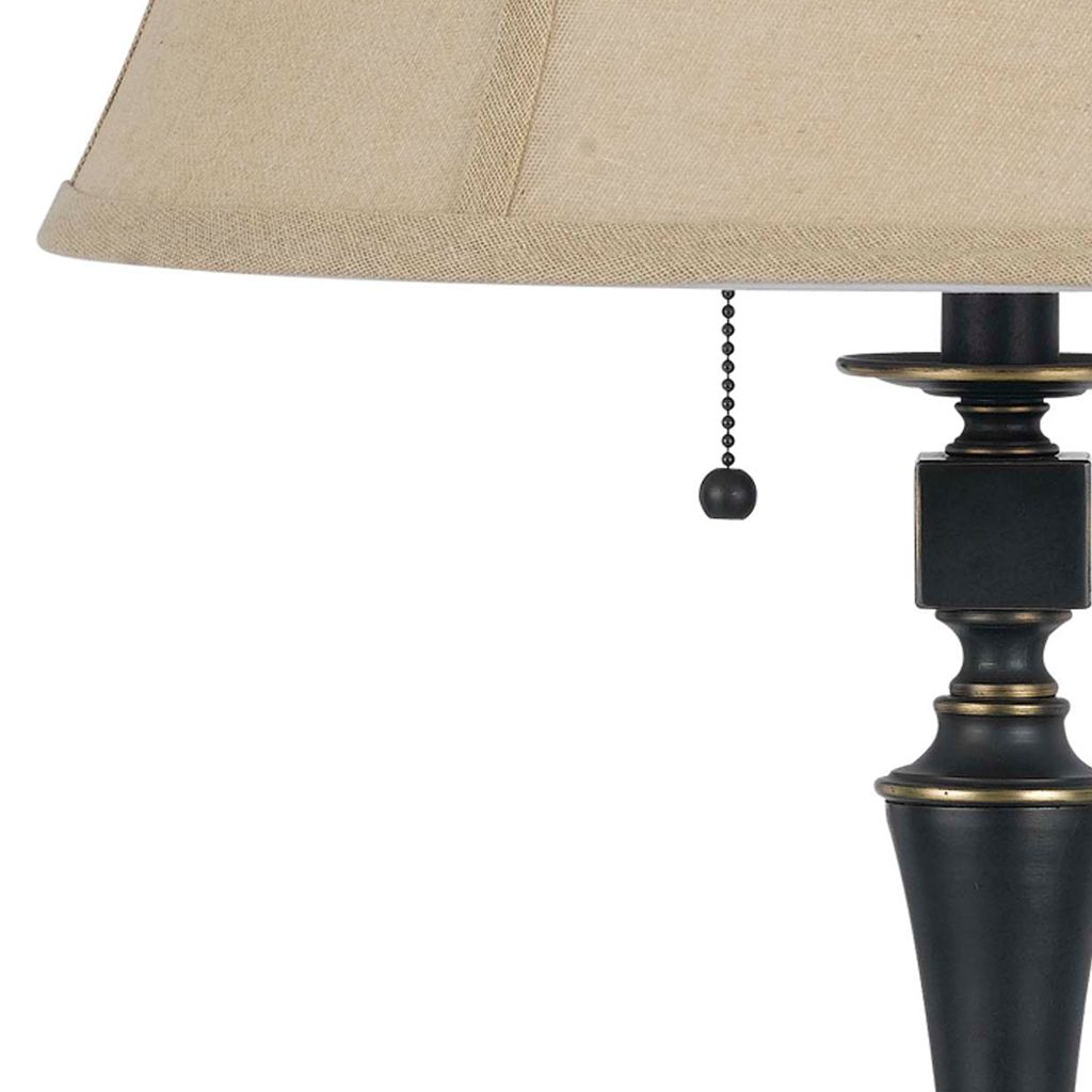 Metal Body Table Lamp with Fabric Tapered Bell Shade, Beige and Black - View 3