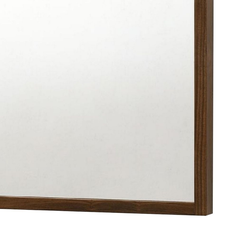Noe 40 Inch Modern Wall Mirror, Sleek Wood Frame, Walnut Veneer - View 4