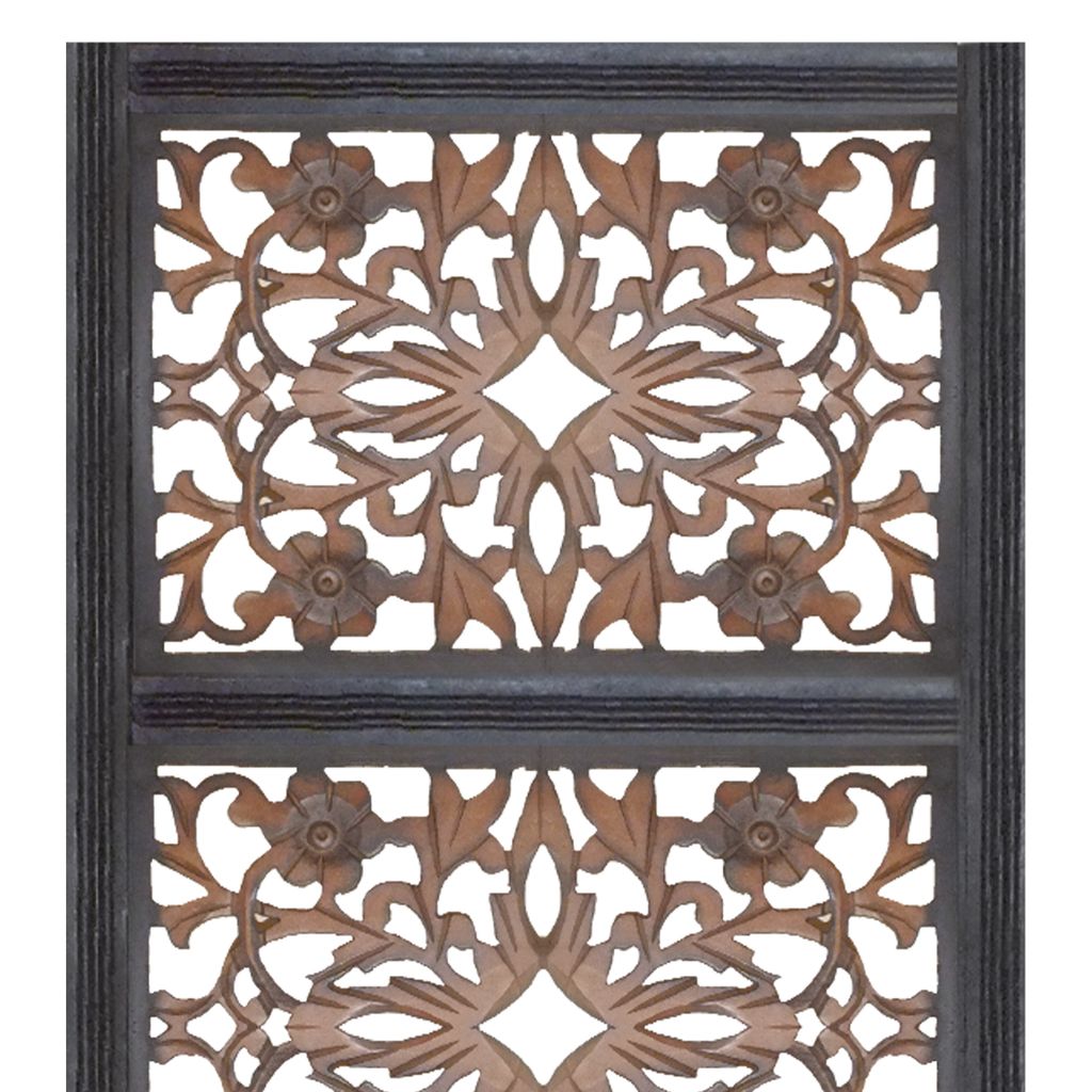 Rectangular Wall Panel with Intricate Floral Carvings, Burnt Black - View 2