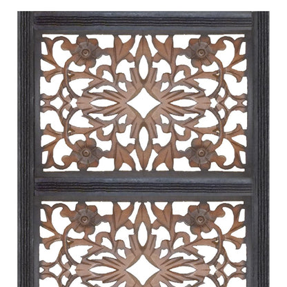 Rectangular Wall Panel with Intricate Floral Carvings, Burnt Black - View 2