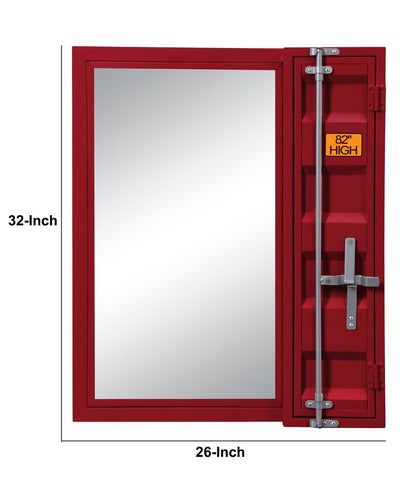 Industrial Style Metal Vanity Mirror with Recessed Door Storage, Red - View 5