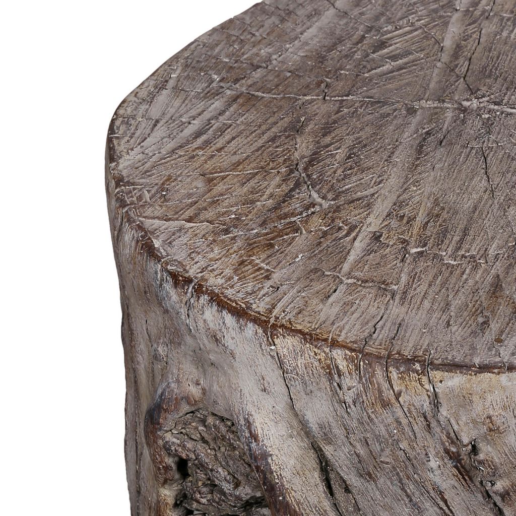 9 Inch Cement Stool Table, Tree Stump Design, Round Top, Classic Brown - View 2