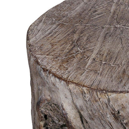9 Inch Cement Stool Table, Tree Stump Design, Round Top, Classic Brown - View 2