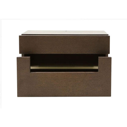 Wooden Nightstand with Two Drawer and Open Shelf, Dark Brown - View 3