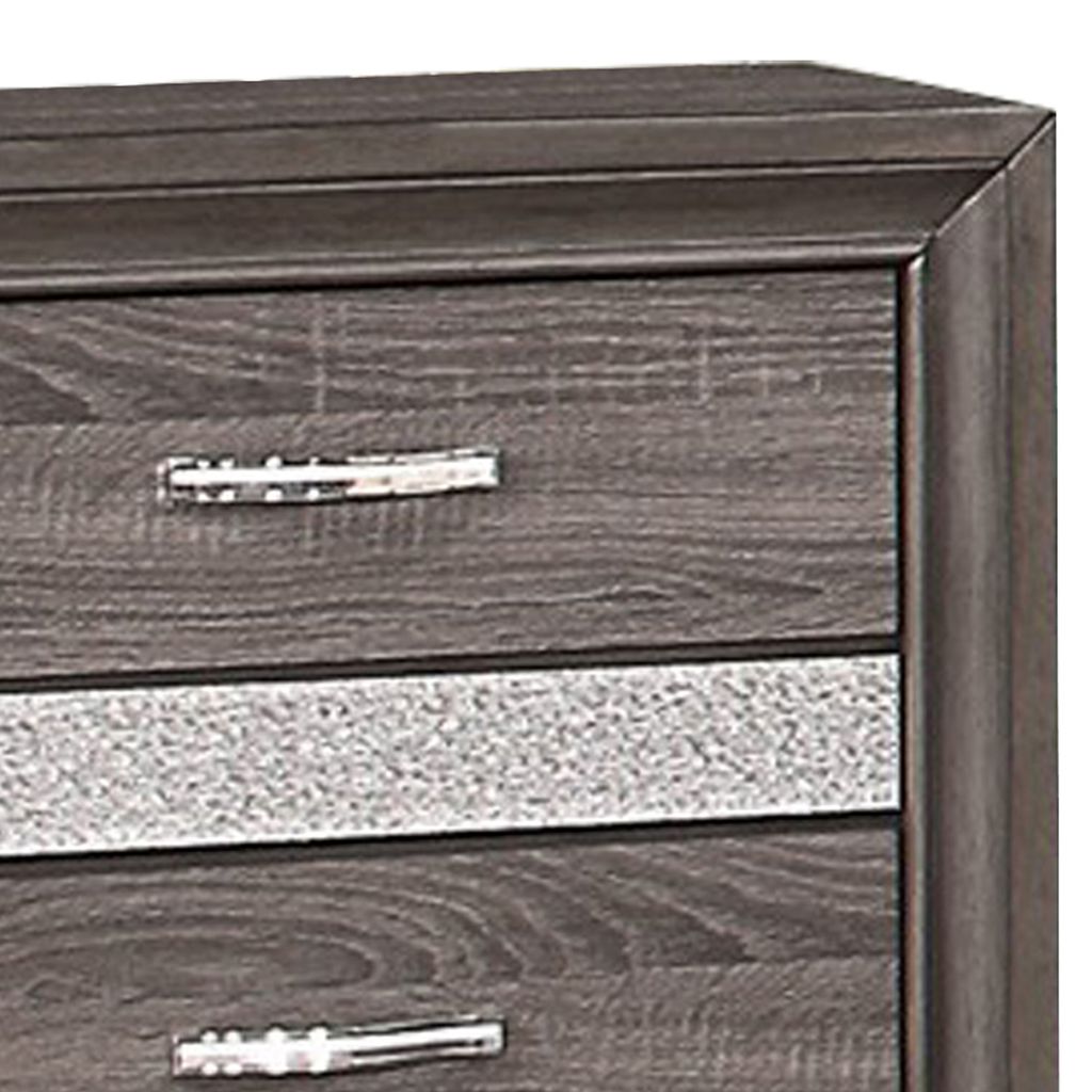2 Drawer Wooden Nightstand with 1 Hidden Jewelry Drawers, Gray and Silver - View 3