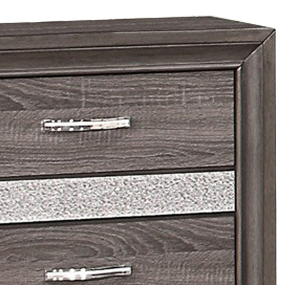 2 Drawer Wooden Nightstand with 1 Hidden Jewelry Drawers, Gray and Silver - View 3