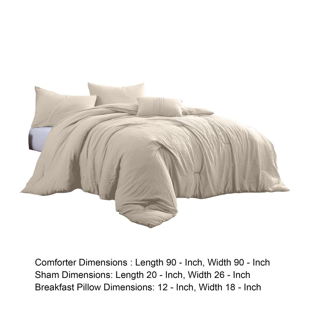 Veria 4 Piece Queen Comforter Set with Deep Stitching The Urban Port, Beige - View 6